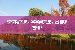 惨惨隔下泉，冥冥闭荒丘。出自哪首诗？