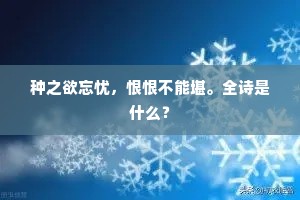 种之欲忘忧，恨恨不能堪。全诗是什么？