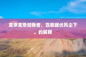 龙泉龙泉知我者，岂能雌伏风尘下。的解释