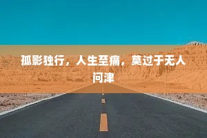 孤影独行，人生至痛，莫过于无人问津