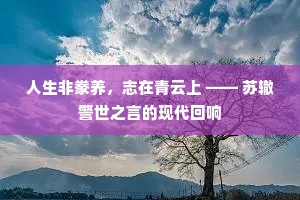 人生非豢养，志在青云上 —— 苏辙警世之言的现代回响