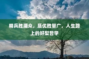 精兵胜庸众，质优胜量广，人生路上的好梨哲学
