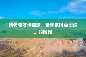 绝代惊才世莫追，怆怀家国更同谁。的解释