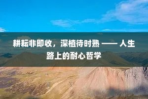 耕耘非即收，深植待时熟 —— 人生路上的耐心哲学