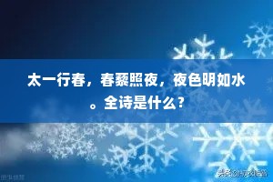 太一行春，春藜照夜，夜色明如水。全诗是什么？