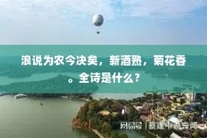 浪说为农今决矣，新酒熟，菊花香。全诗是什么？