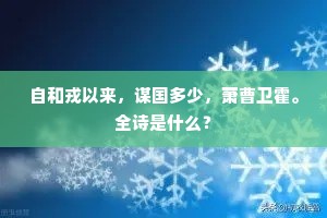 自和戎以来，谋国多少，萧曹卫霍。全诗是什么？