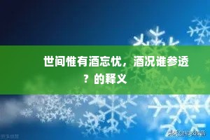 　　世间惟有酒忘忧，酒况谁参透？的释义