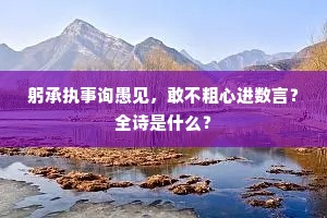 躬承执事询愚见，敢不粗心进数言？全诗是什么？