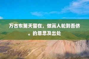 万古东篱天留在，做高人轮到吾侪。的意思及出处