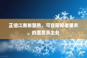 正值江南新酿熟，可容闲却老莱衣。的意思及出处