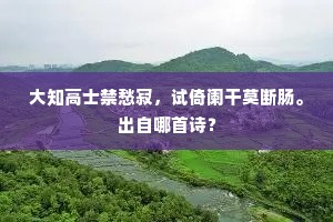 大知高士禁愁寂，试倚阑干莫断肠。出自哪首诗？