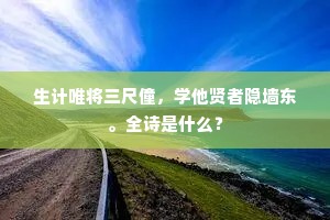 生计唯将三尺僮，学他贤者隐墙东。全诗是什么？