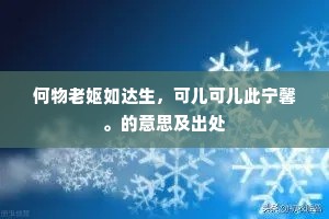何物老妪如达生，可儿可儿此宁馨。的意思及出处