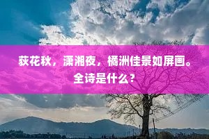 荻花秋，潇湘夜，橘洲佳景如屏画。全诗是什么？