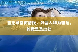 岂乏寻常将漕挽，好留人物为朝廷。的意思及出处