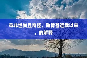 苟非世尚且奇怪，孰肯甚远载以来。的解释
